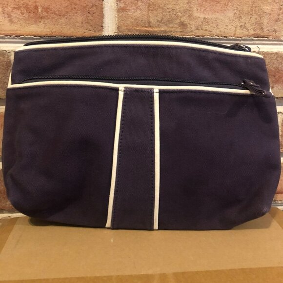 Vera Bradley Navy Canvas Cosmetic Bag With Zipper Closure Outside Pocket - Picture 4 of 7